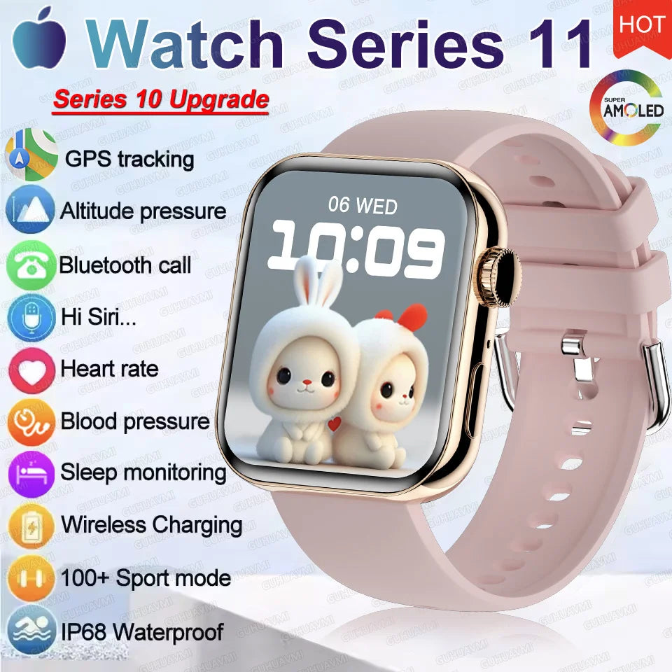 HD 2026 Watch Series 11 - NFC - Waterproof HD AMOLED Screen GPS Track Men Smartwatch - GPS