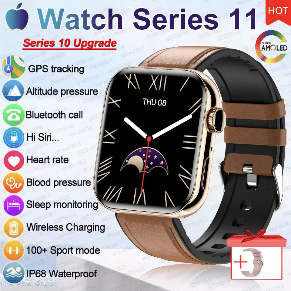 HD 2026 Watch Series 11 - NFC - Waterproof HD AMOLED Screen GPS Track Men Smartwatch - GPS