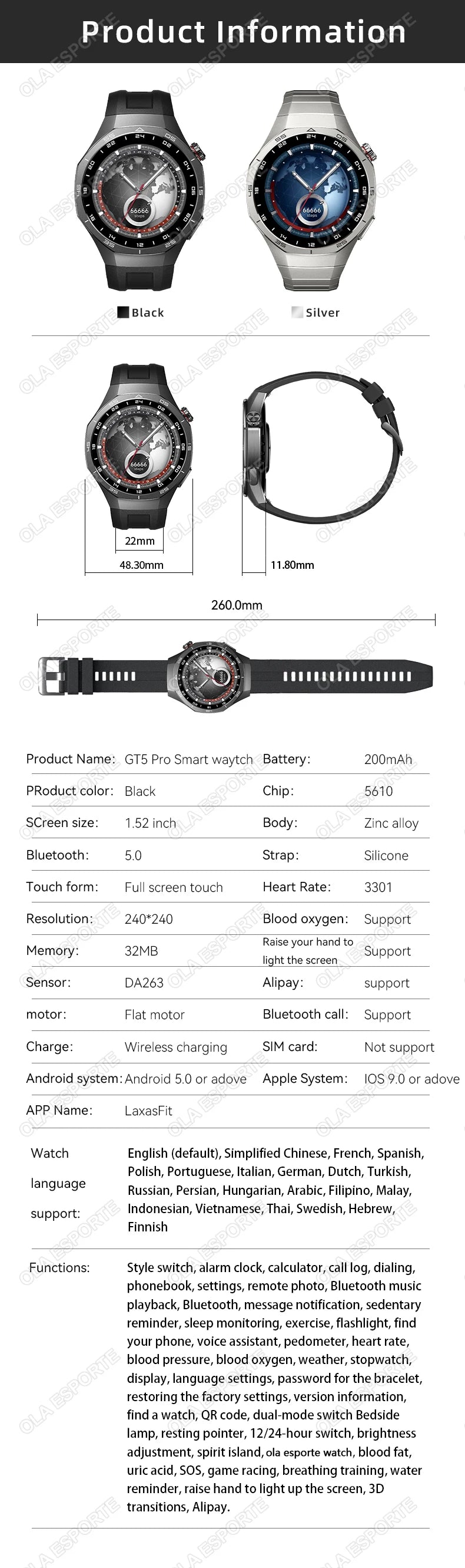 Smart Watch 5 Pro Men HD AMOLED Screen GPS Heart rate Bluetooth Call IP68 Waterproof Man Smartwatch Holiday Gifts
