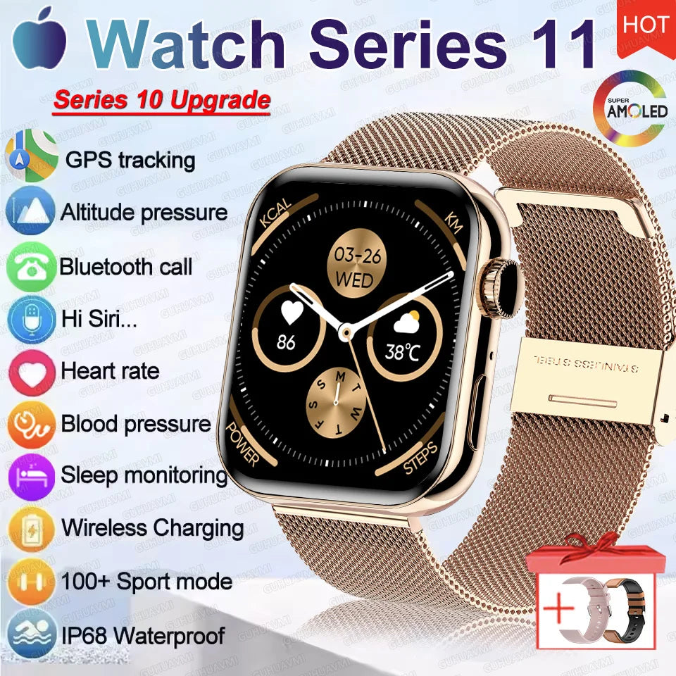 HD 2026 Watch Series 11 - NFC - Waterproof HD AMOLED Screen GPS Track Men Smartwatch - GPS