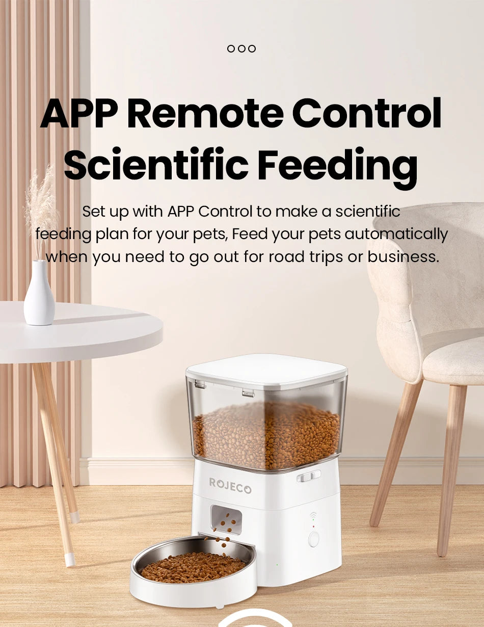 ROJECO smart Dog Feeder – Never Miss a Meal, Control from Anywhere via WiFi