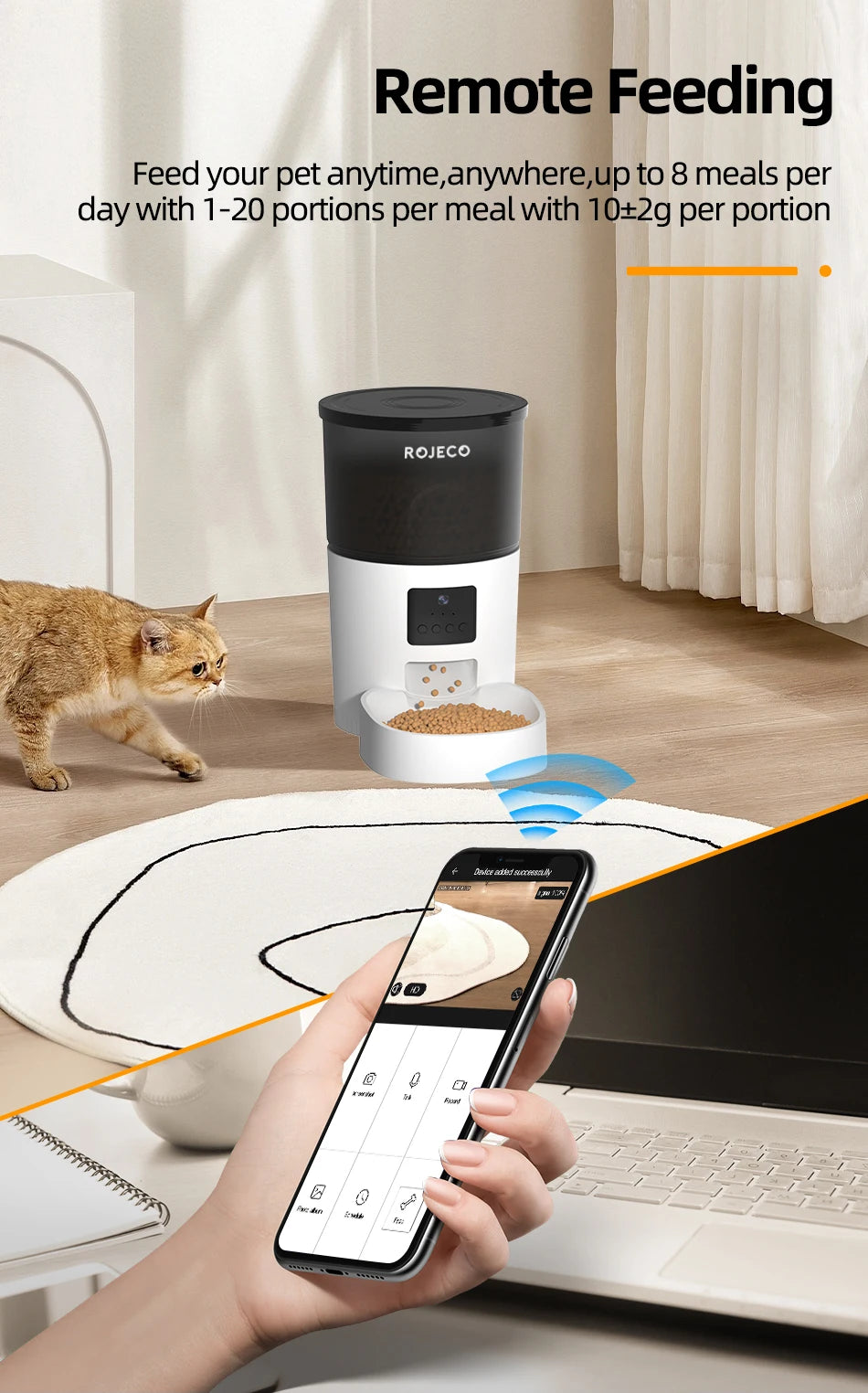 ROJECO Smart Pet Feeder – See, Talk & Feed Your Pets Remotely