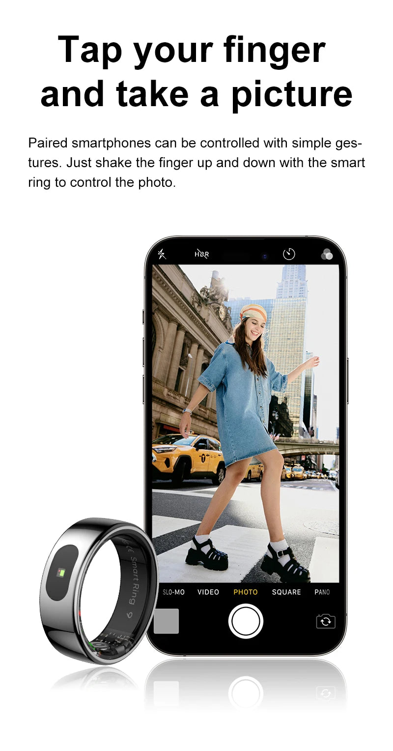 R08 Smart Ring Touch Control Function Health Monitor 5ATM Waterproof Skin Temperature Measurement