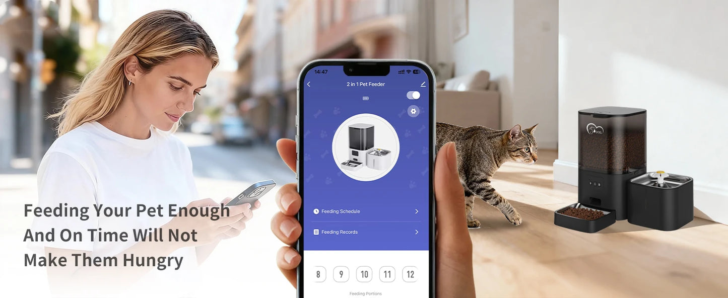 DOEL 2-in-1 smart Cat Feeder – Food & Water, Scheduled & WiFi Controlled