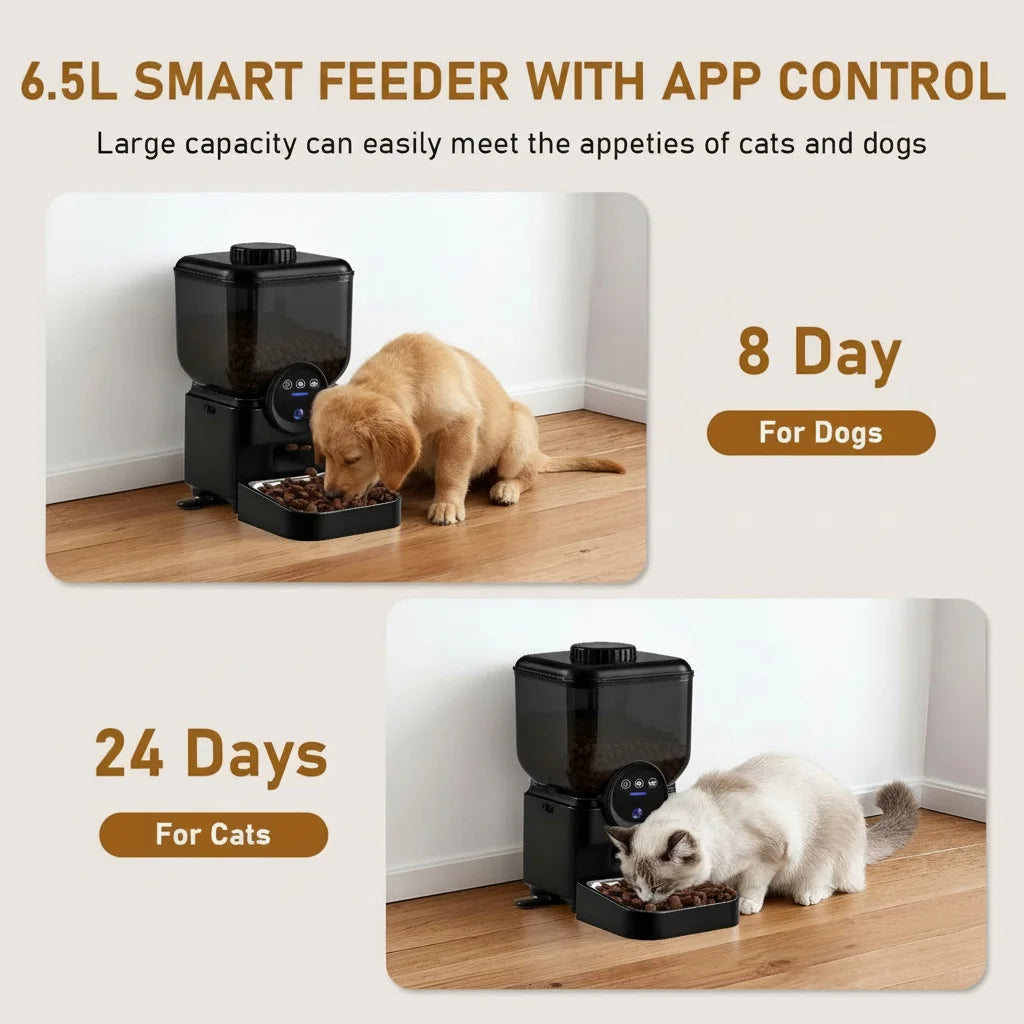 6.5L Automatic Cat Feeder Rechargeable Wifi Smart Pet Feeder App Controlled Cat Feeder With Camera Built-in Battery Cat Dog Feeder
