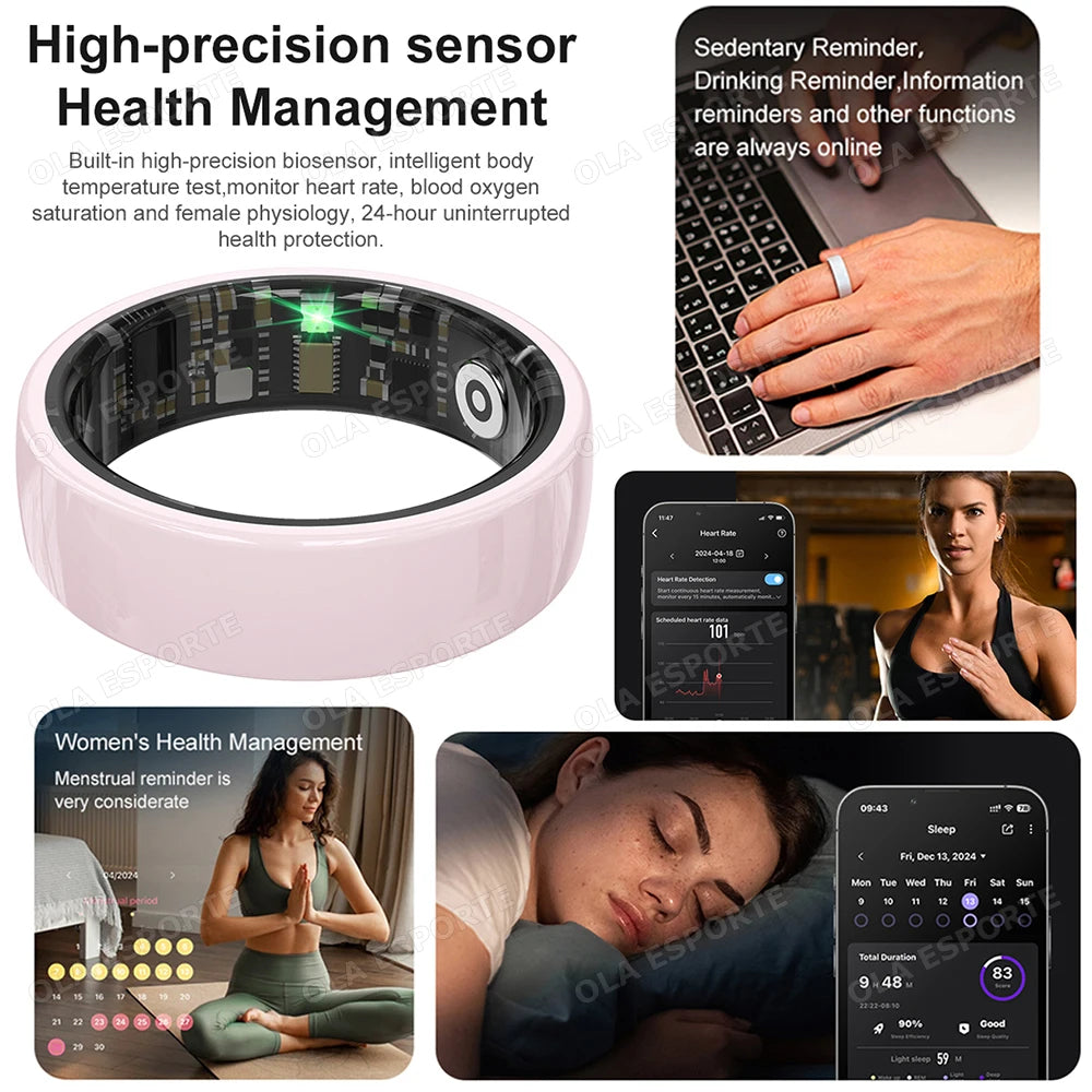New Smart Ring With Box Heart Rate Stress Monitoring  - Gesture Control - Waterproof - Health - Sports