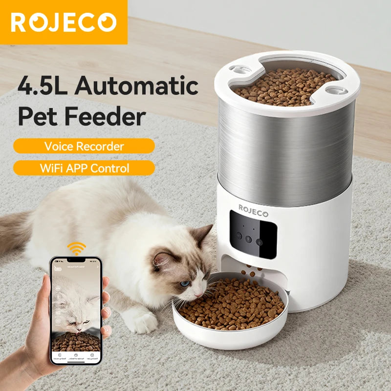ROJECO 4.5L Smart Pet Feeder – Record Your Voice & Feed on Schedule via WiFi
