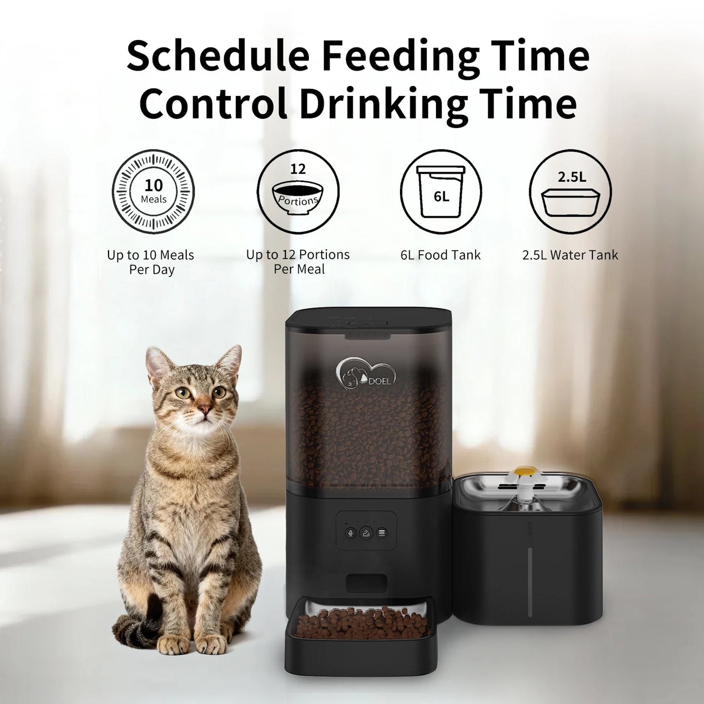 DOEL 2-in-1 smart Cat Feeder – Food & Water, Scheduled & WiFi Controlled