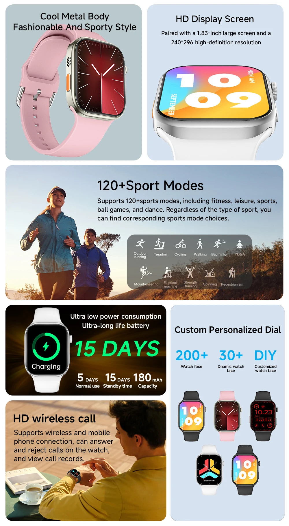 NEW Smartwatch 1.83"HD Screen Sleep & Health Monitoring Bluetooth Call Multi-Sport Modes