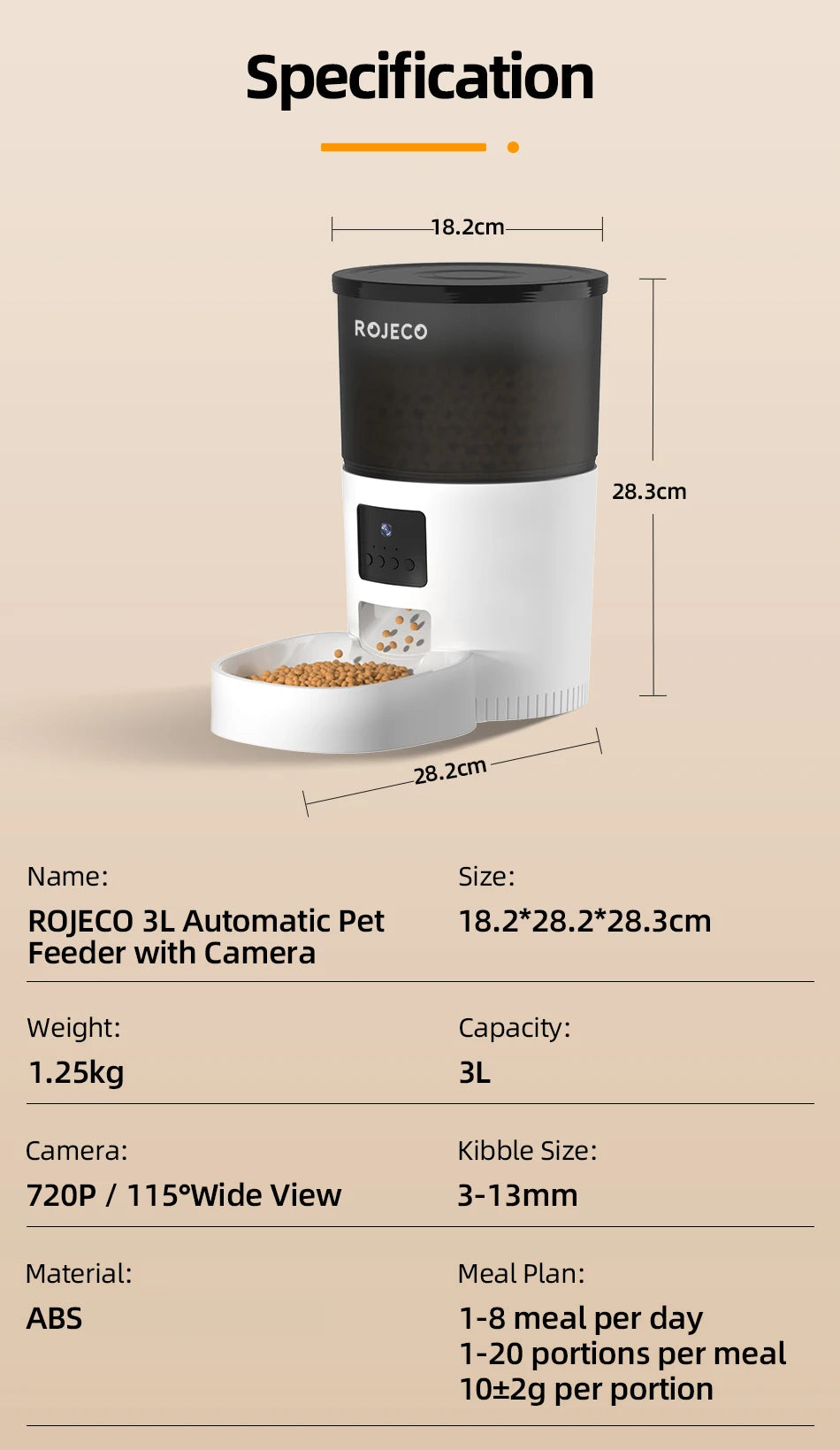 ROJECO Smart Pet Feeder – See, Talk & Feed Your Pets Remotely