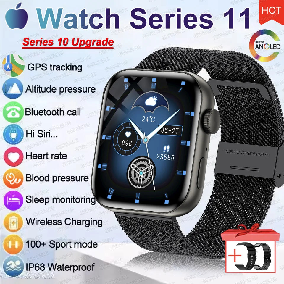 HD 2026 Watch Series 11 - NFC - Waterproof HD AMOLED Screen GPS Track Men Smartwatch - GPS