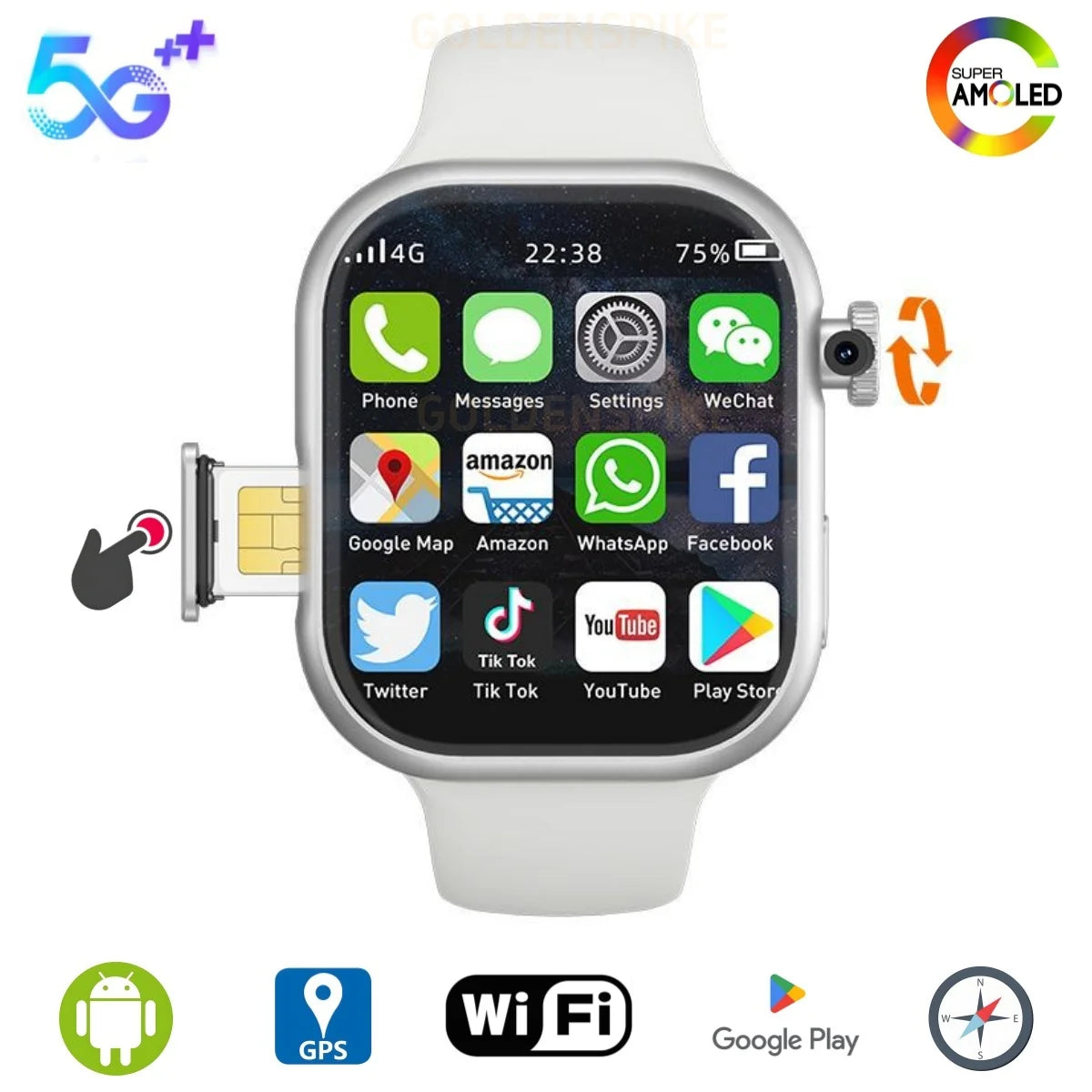 5G Smart Watch S10 Series Android 800W Camera 4G/5G LTE Sim Card GPS WIFI 2.26 inch 490*580 Amoled 128GB Storage Game