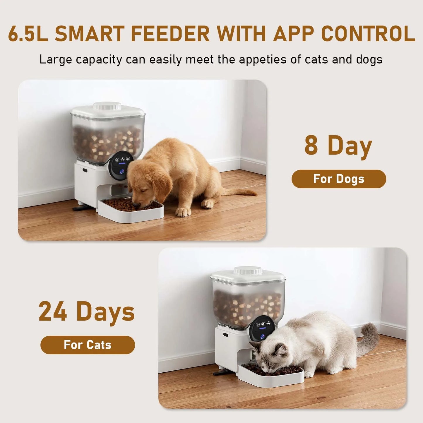6.5L Automatic Cat Feeder Rechargeable Wifi Smart Pet Feeder App Controlled Cat Feeder With Camera Built-in Battery Cat Dog Feeder