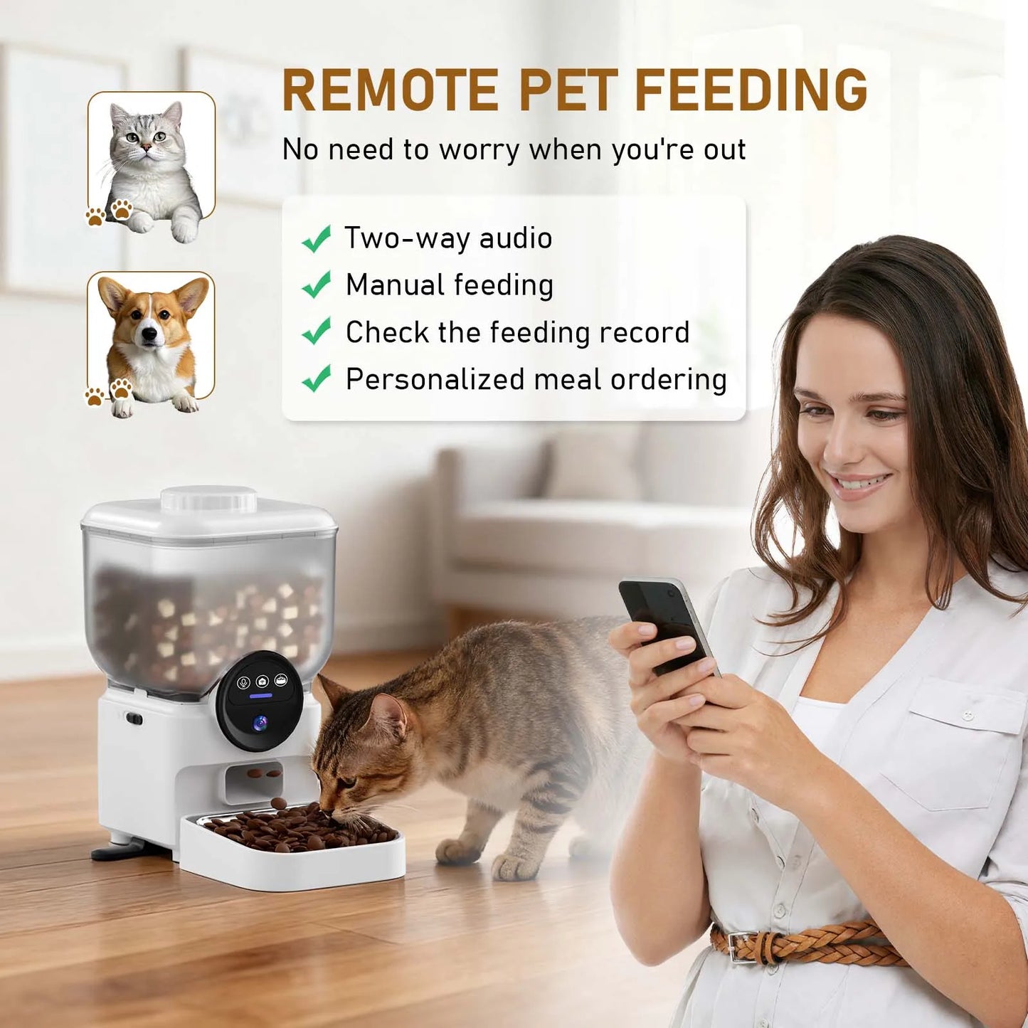 6.5L Automatic Cat Feeder Rechargeable Wifi Smart Pet Feeder App Controlled Cat Feeder With Camera Built-in Battery Cat Dog Feeder