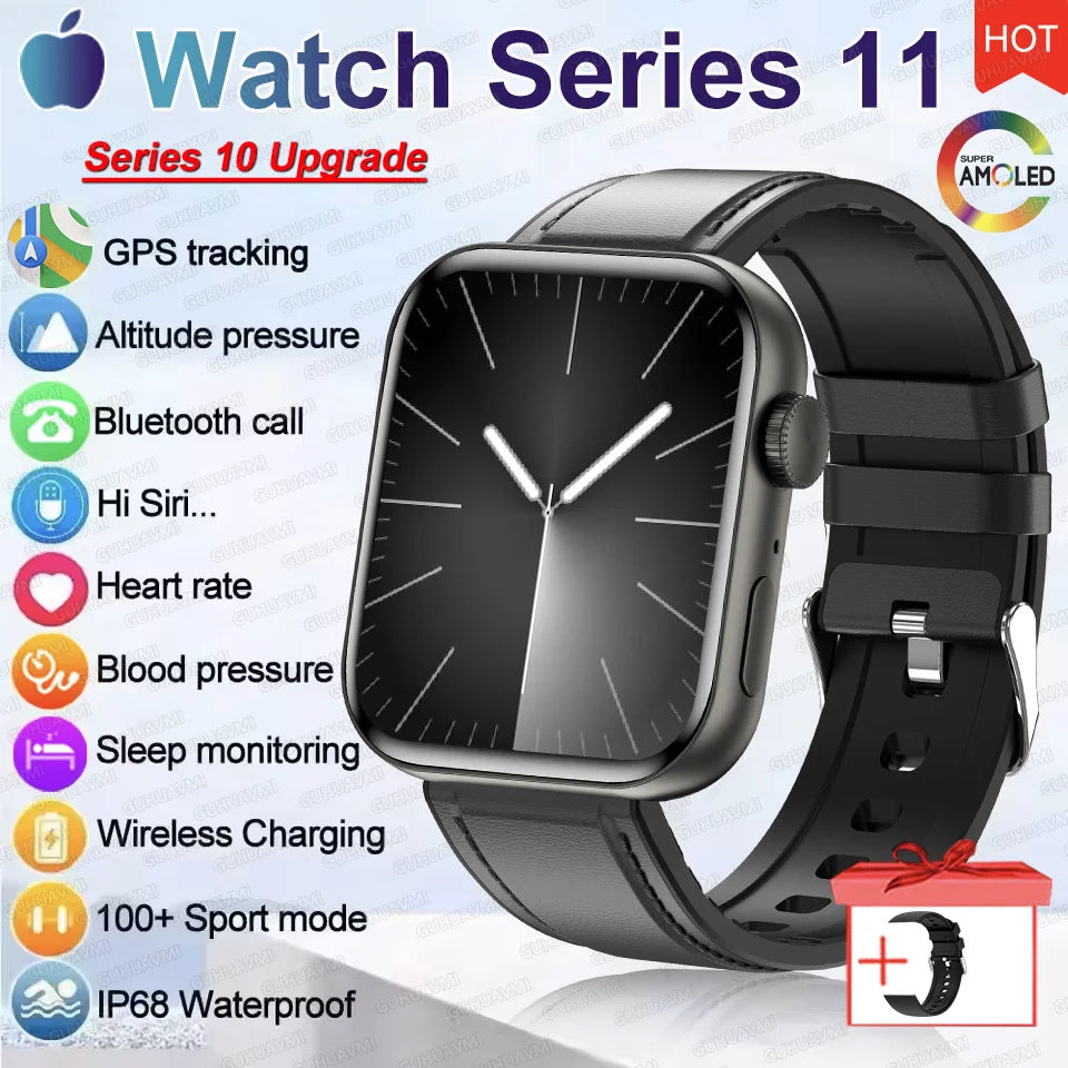 HD 2026 Watch Series 11 - NFC - Waterproof HD AMOLED Screen GPS Track Men Smartwatch - GPS