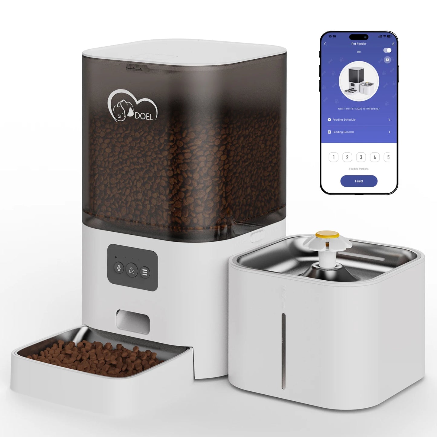 DOEL 2-in-1 smart Cat Feeder – Food & Water, Scheduled & WiFi Controlled