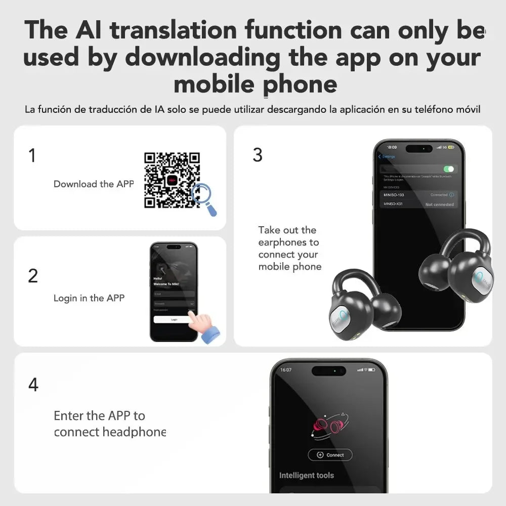ERAZER AI Translator Ear Clip Earbuds – Real-Time Translation & Wireless Freedom