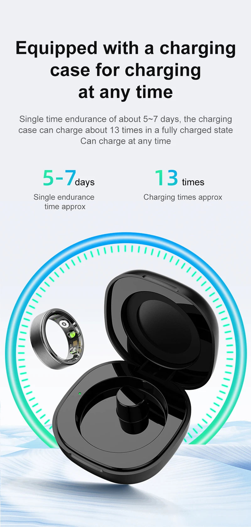 R03 Smart Ring With Charing Case, Battery Life 39 Days, Health Sleep Monitor, 5ATM Waterproof, Multi-sport Mode