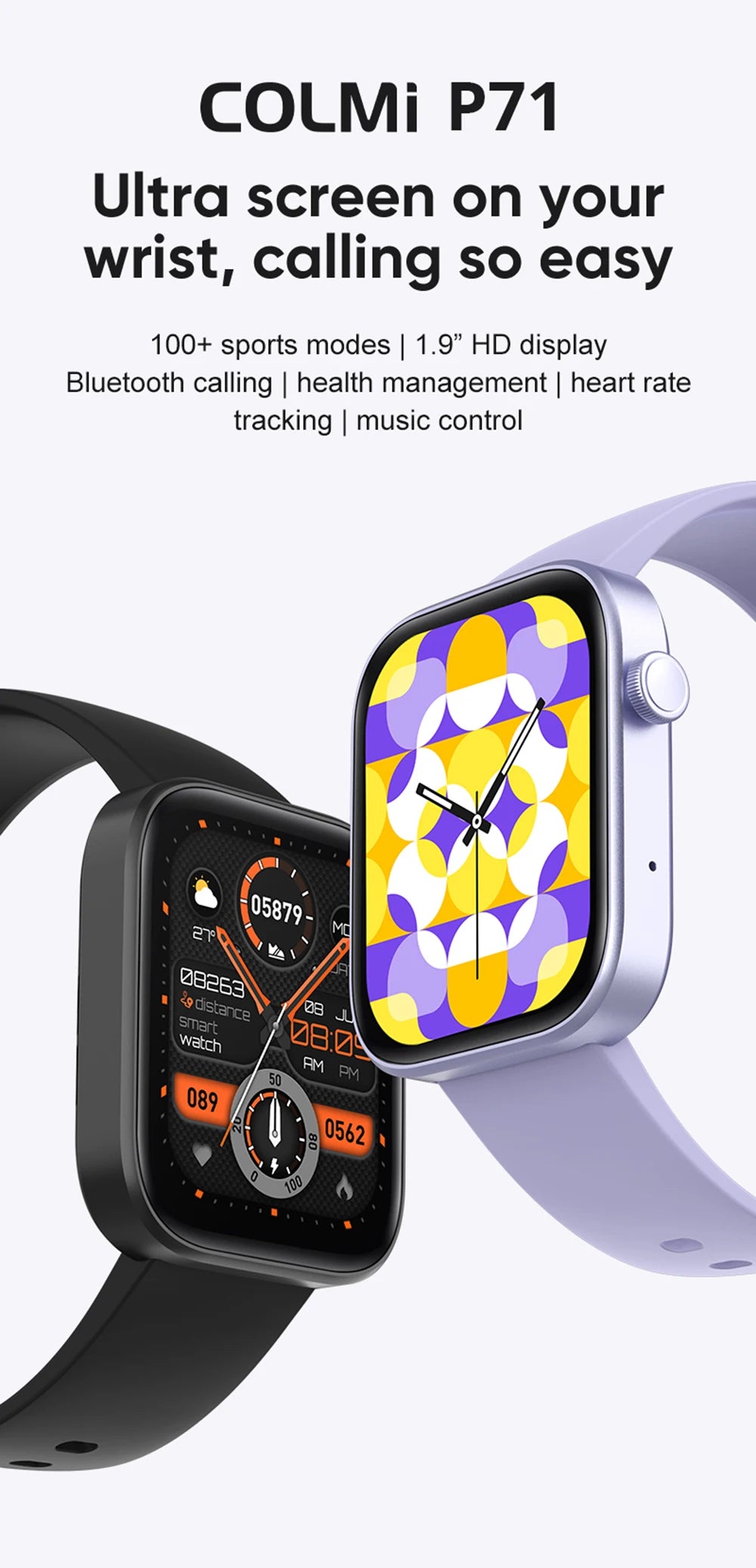 COLMI P71 Smartwatch touch screen 1.9 inch 4-5 days battery life