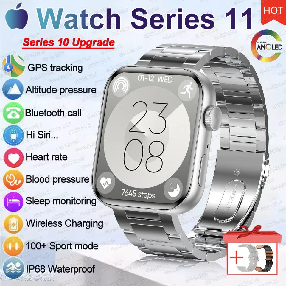 HD 2026 Watch Series 11 - NFC - Waterproof HD AMOLED Screen GPS Track Men Smartwatch - GPS