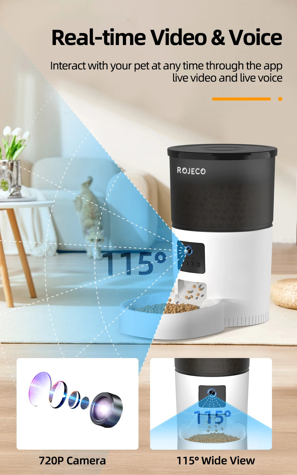 ROJECO Smart Pet Feeder – See, Talk & Feed Your Pets Remotely