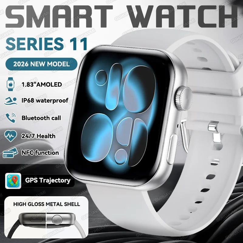 HD 2026 Watch Series 11 - NFC - Waterproof HD AMOLED Screen GPS Track Men Smartwatch - GPS