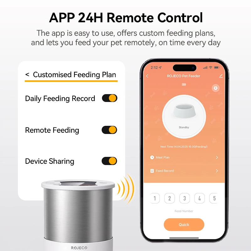 ROJECO 4.5L Smart Pet Feeder – Record Your Voice & Feed on Schedule via WiFi