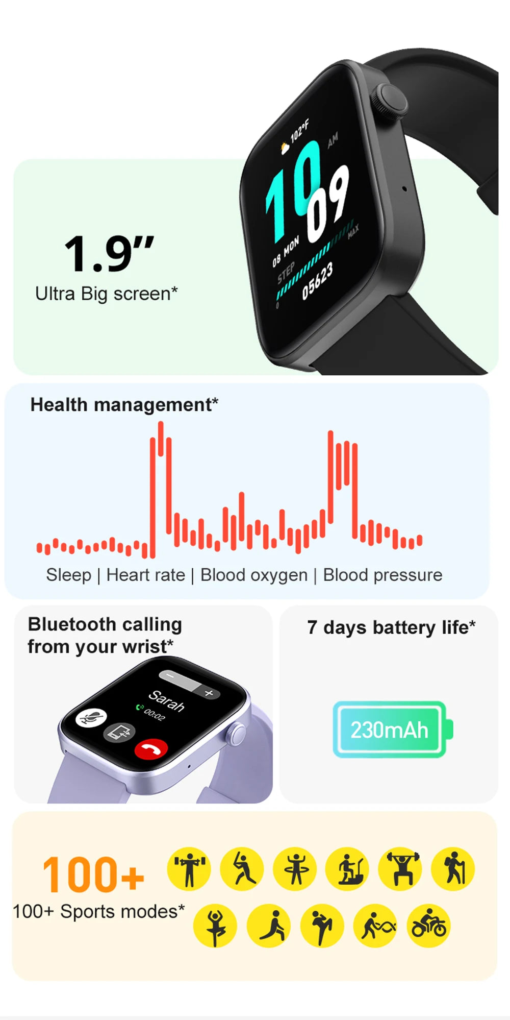 COLMI P71 Smartwatch touch screen 1.9 inch 4-5 days battery life
