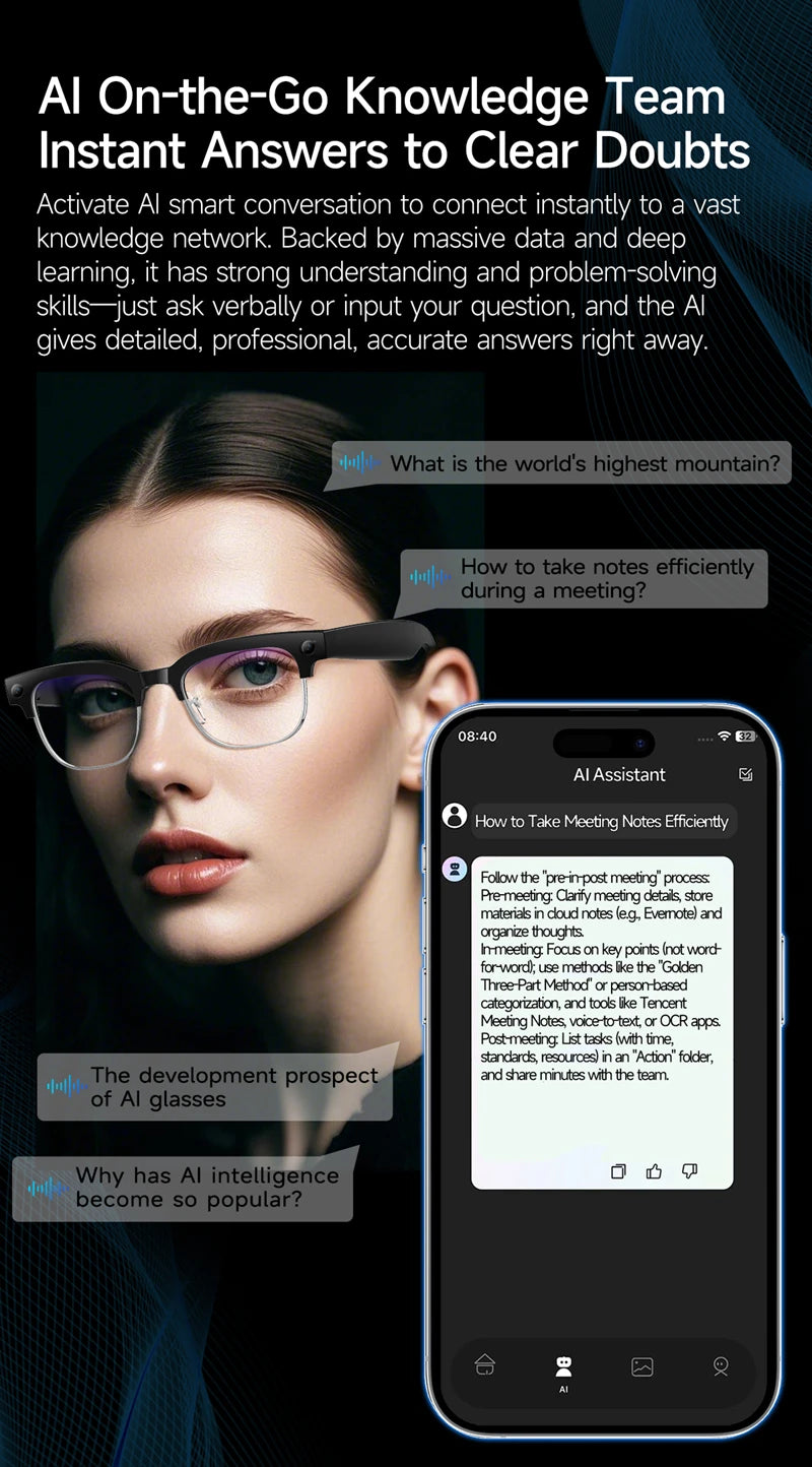 All-in-One 4K AI Smart Glasses – Capture, Call & Translate