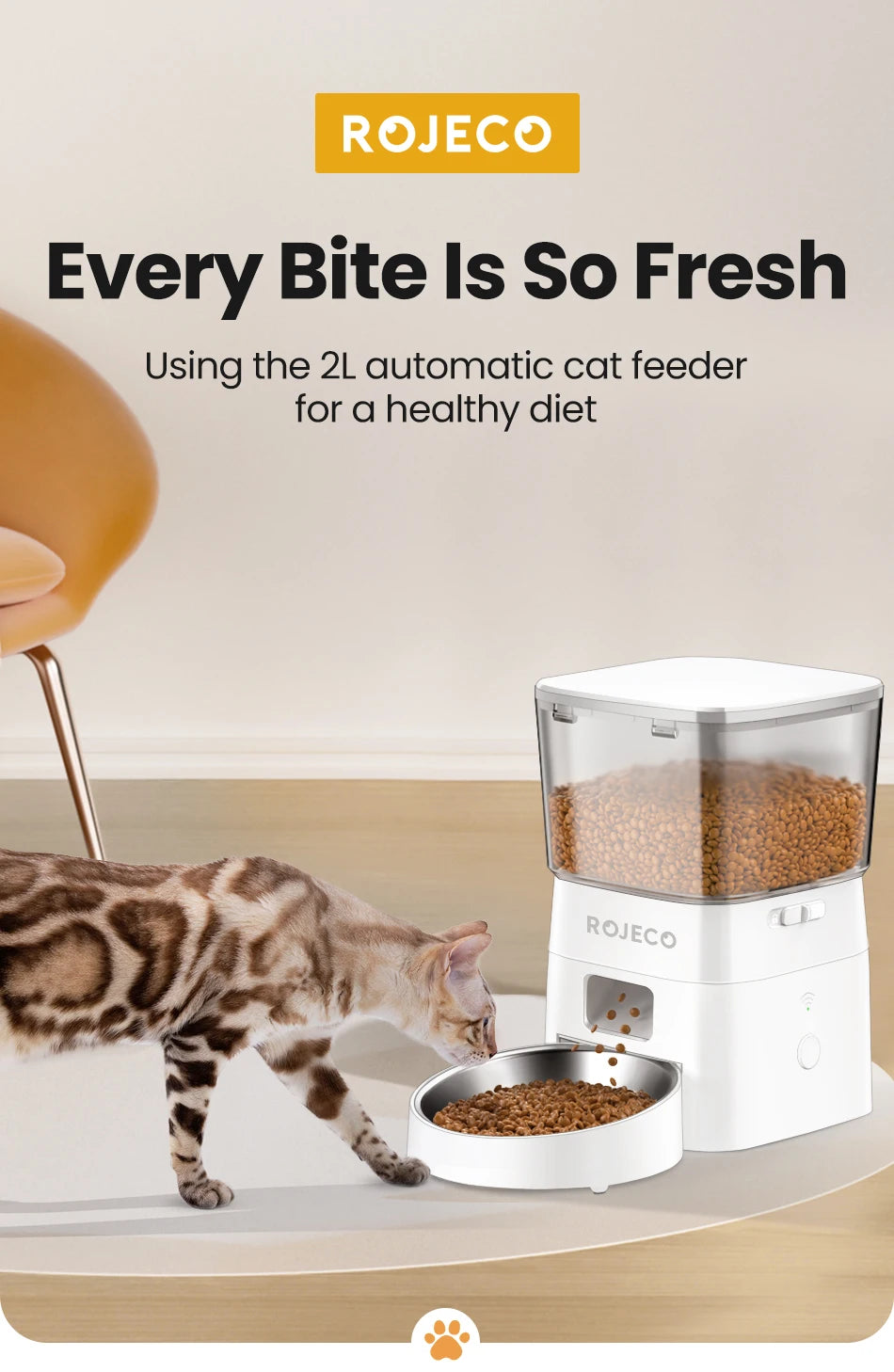 ROJECO smart Dog Feeder – Never Miss a Meal, Control from Anywhere via WiFi
