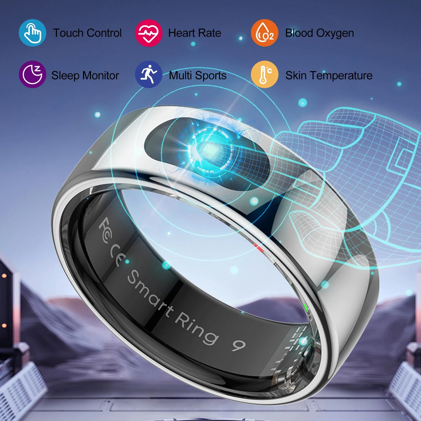 R08 Smart Ring Touch Control Function Health Monitor 5ATM Waterproof Skin Temperature Measurement