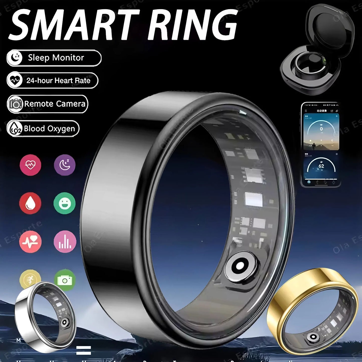 R10 Smart Ring with Charging Dock  Health Sleep Heart Rate Monitoring 5ATM Waterproof Multi-sport Mode