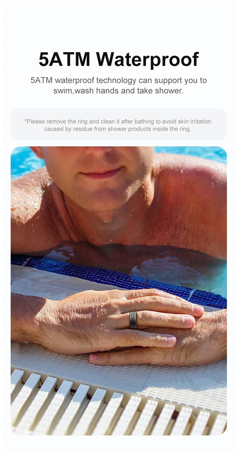 R03 Smart Ring With Charing Case, Battery Life 39 Days, Health Sleep Monitor, 5ATM Waterproof, Multi-sport Mode