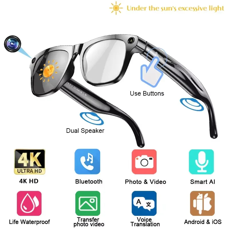 All-in-One 4K AI Smart Glasses – Capture, Call & Translate
