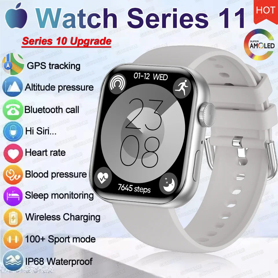 HD 2026 Watch Series 11 - NFC - Waterproof HD AMOLED Screen GPS Track Men Smartwatch - GPS