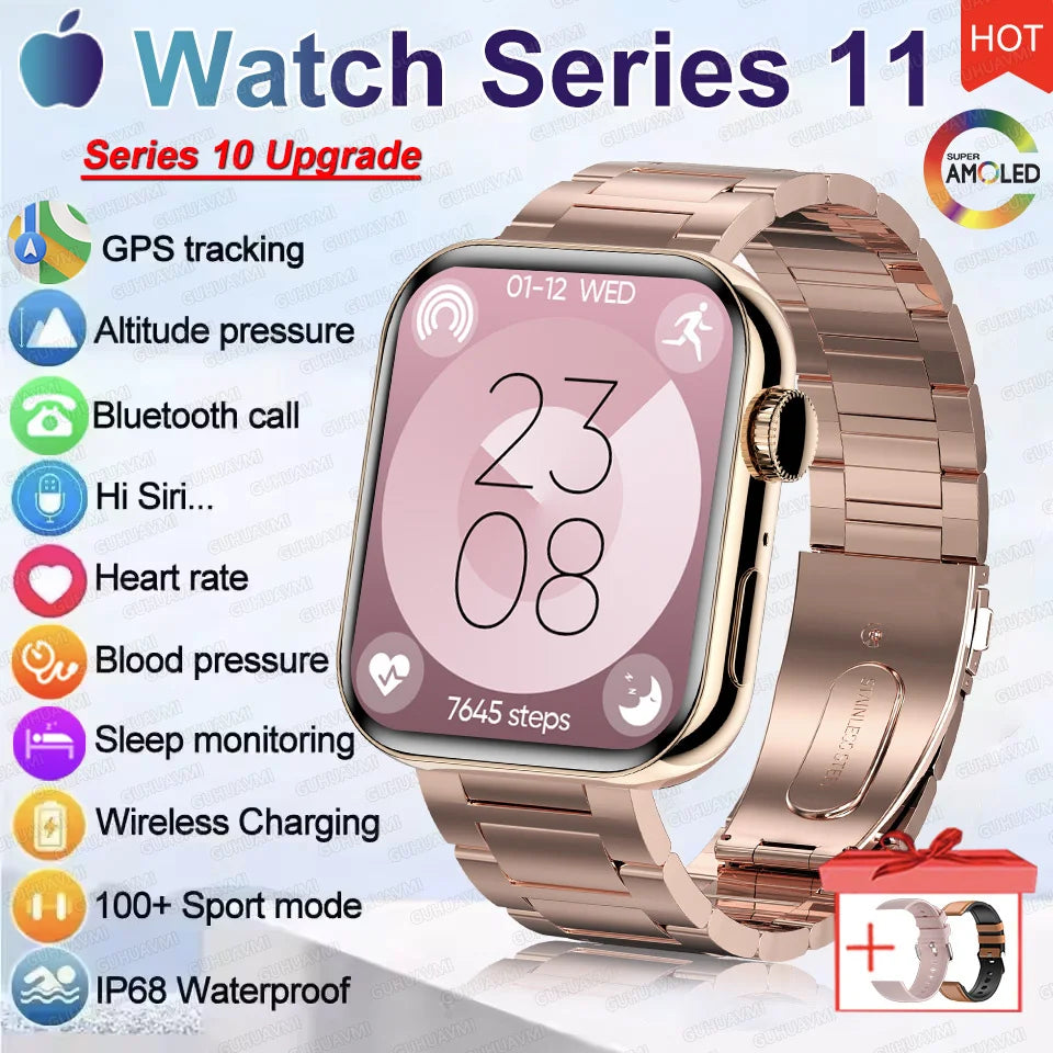HD 2026 Watch Series 11 - NFC - Waterproof HD AMOLED Screen GPS Track Men Smartwatch - GPS