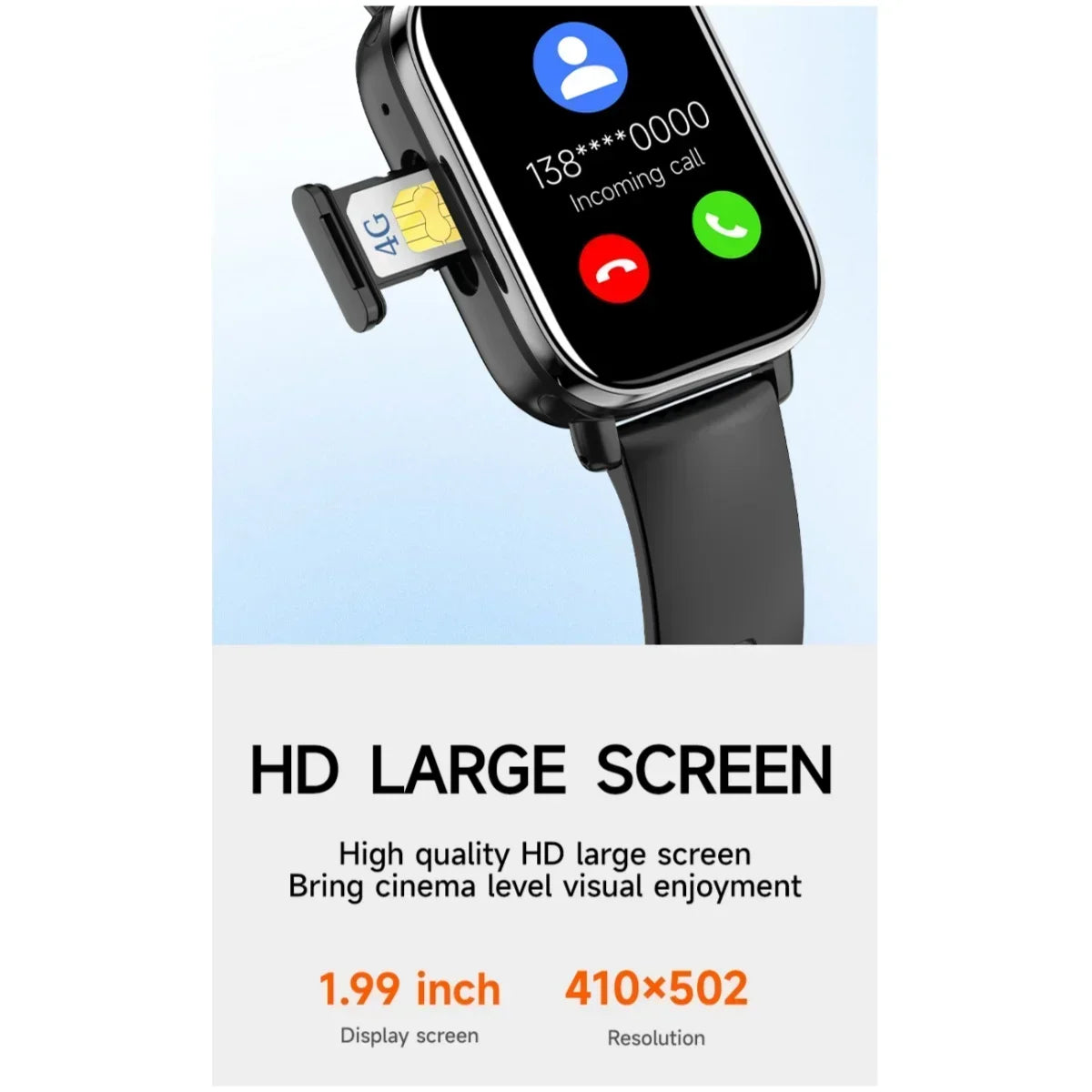 don't miss you kids - 4G New - Video Call Smart Watch 1.99 ''410 * 502 HD Screen, SIM Card, GPS WIFI Dual Camera
