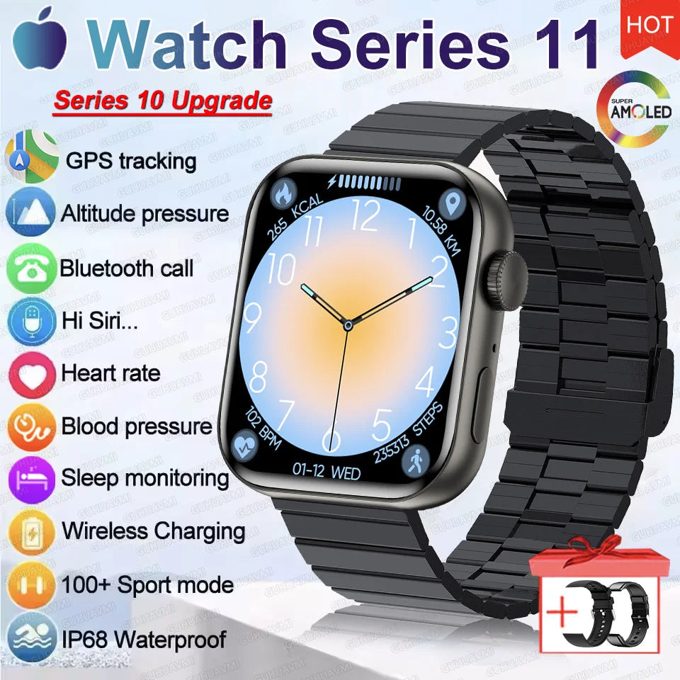 HD 2026 Watch Series 11 - NFC - Waterproof HD AMOLED Screen GPS Track Men Smartwatch - GPS