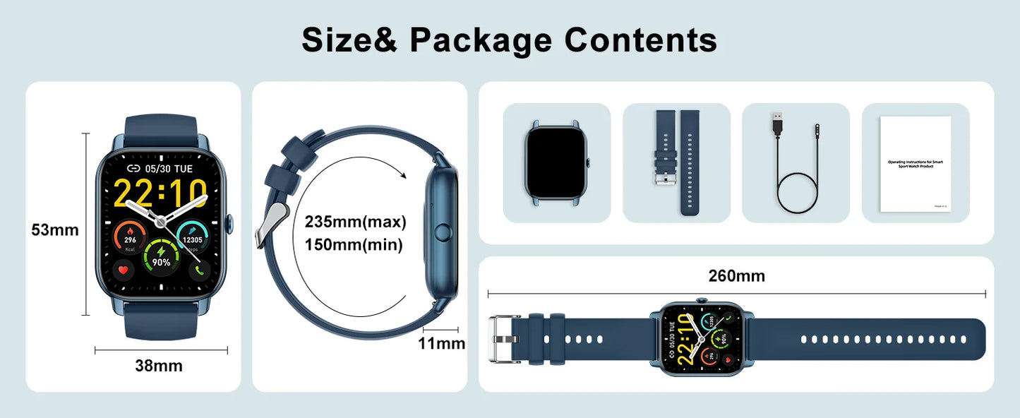 P66 Smart Watch 1.85 inch waterproof GPS health & sleep tracker - Fixed band