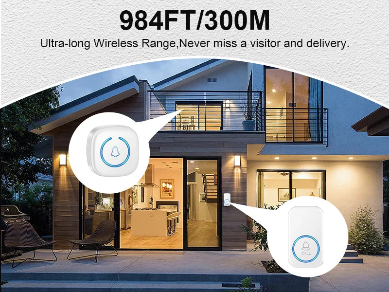 Smart Wireless Doorbell – 300M Range & 60 Melodies
