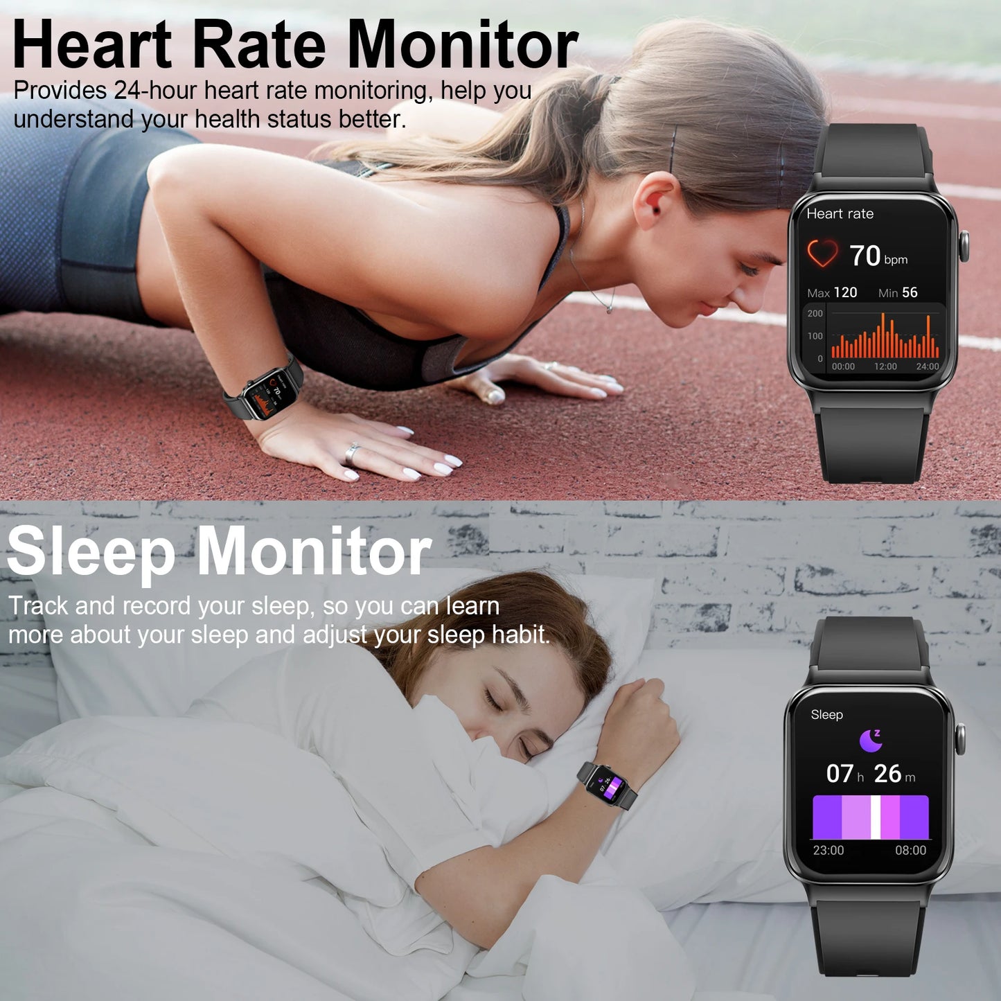 T50 Fitness Tracker Smartwatch | 100+ Sport Modes I Waterproof | 1.85" Ultra Thin + Heart Rate/Sleep Monitor (Answer Call)