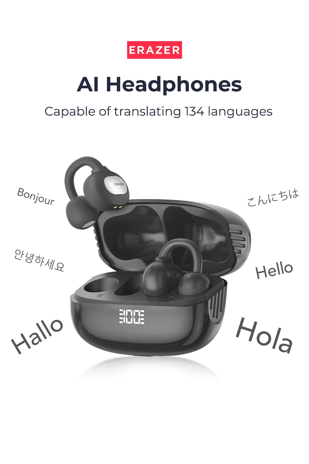 ERAZER AI Translator Ear Clip Earbuds – Real-Time Translation & Wireless Freedom