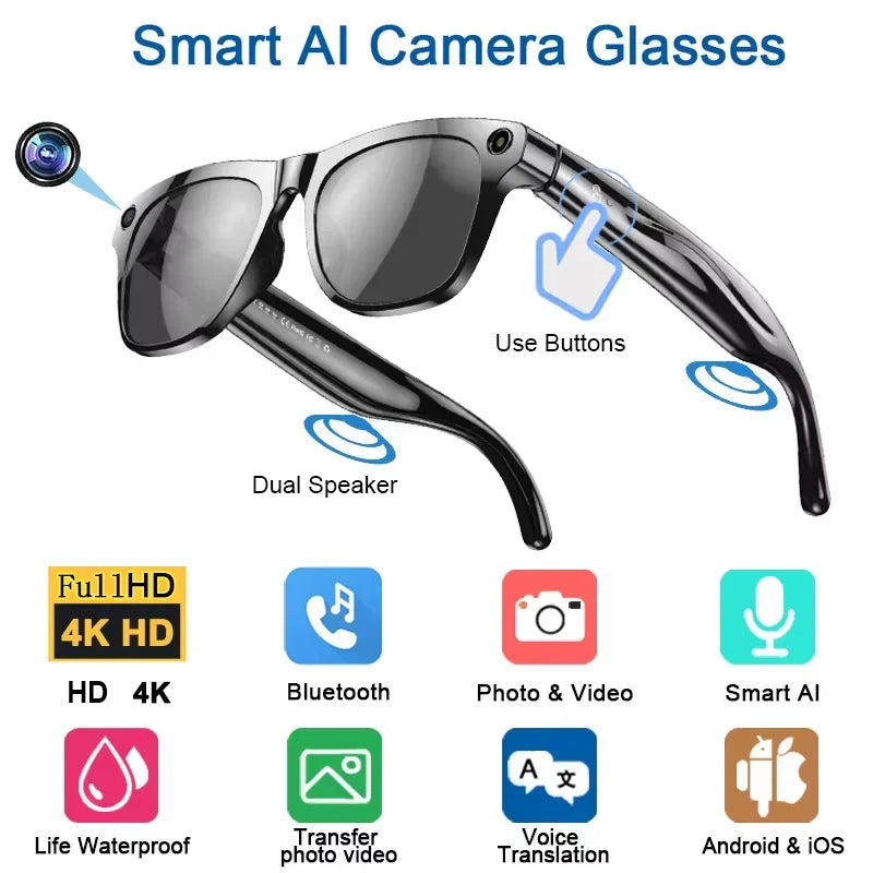 All-in-One 4K AI Smart Glasses – Capture, Call & Translate