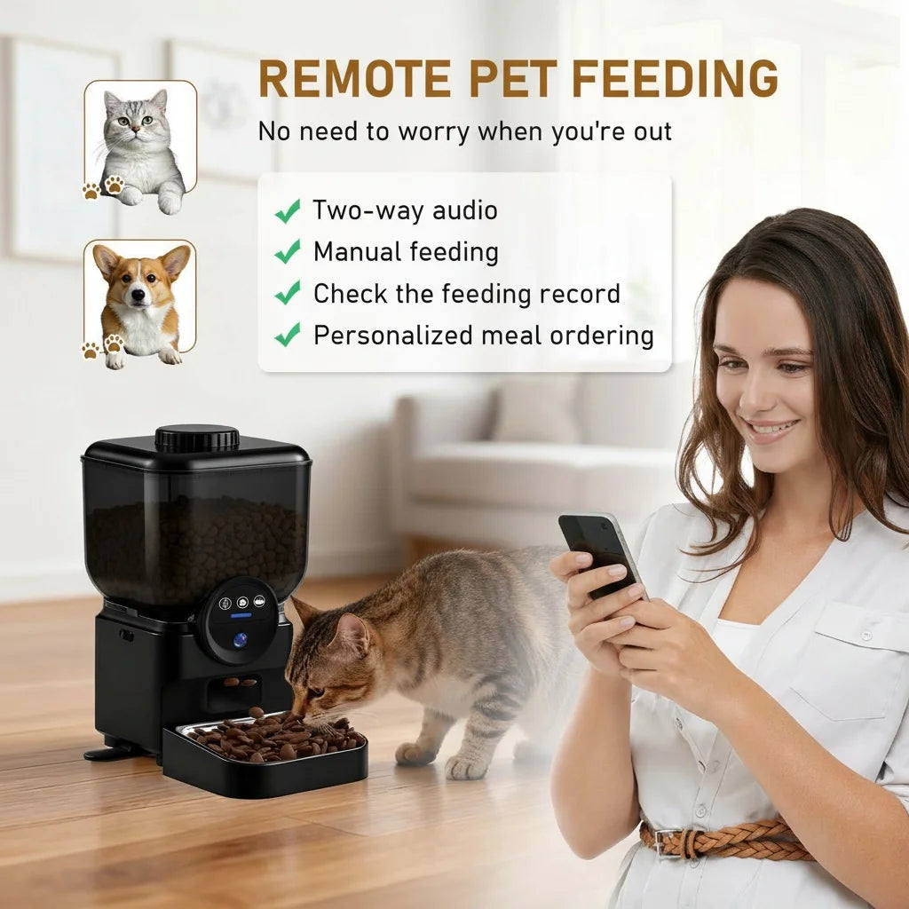 6.5L Automatic Cat Feeder Rechargeable Wifi Smart Pet Feeder App Controlled Cat Feeder With Camera Built-in Battery Cat Dog Feeder