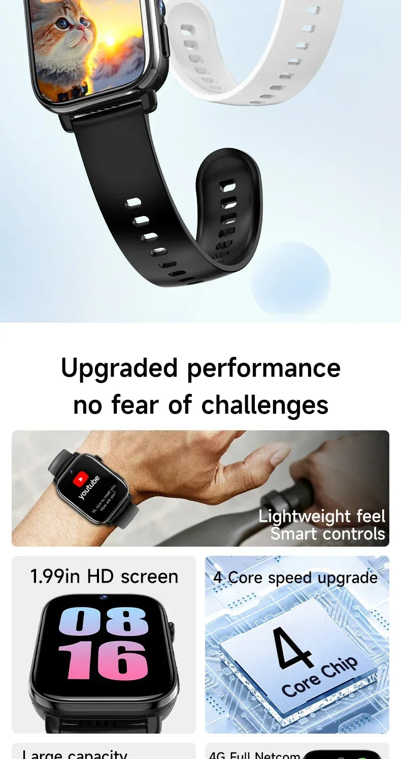 don't miss you kids - 4G New - Video Call Smart Watch 1.99 ''410 * 502 HD Screen, SIM Card, GPS WIFI Dual Camera