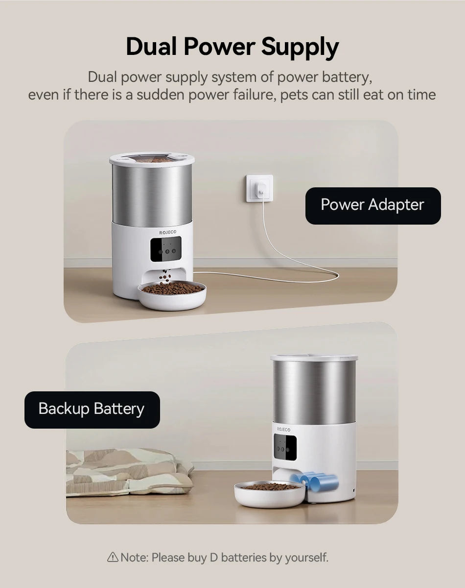 ROJECO 4.5L Smart Pet Feeder – Record Your Voice & Feed on Schedule via WiFi