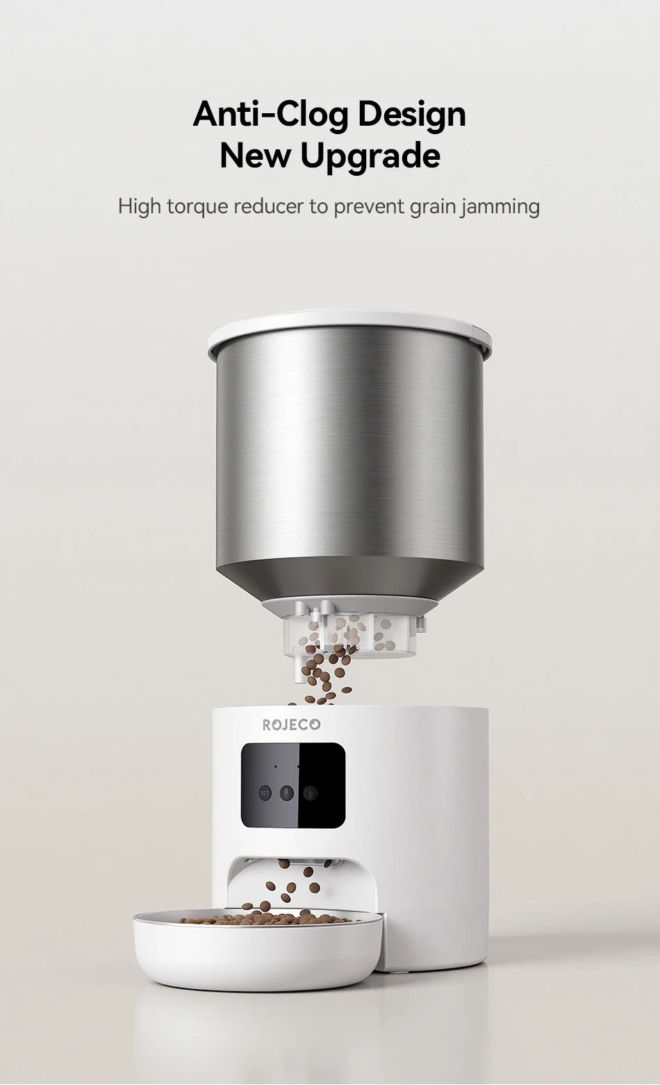 ROJECO 4.5L Smart Pet Feeder – Record Your Voice & Feed on Schedule via WiFi