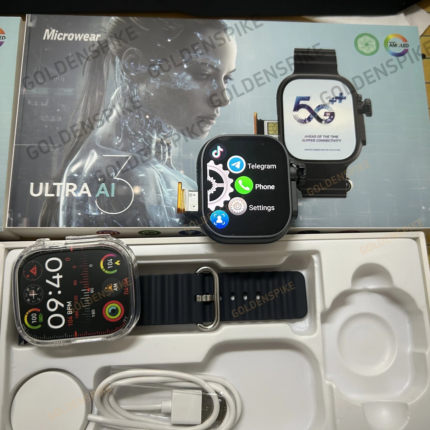 Microwear Ultra Ai3 Smartwatch 5G 180° Rotating Camera Google Play SIM GPS WIFI 2.2inch Amoled HD Display 4G Calling