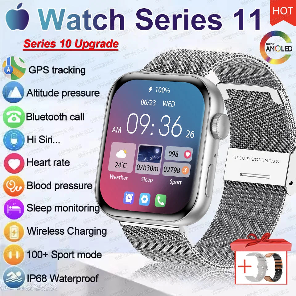 HD 2026 Watch Series 11 - NFC - Waterproof HD AMOLED Screen GPS Track Men Smartwatch - GPS