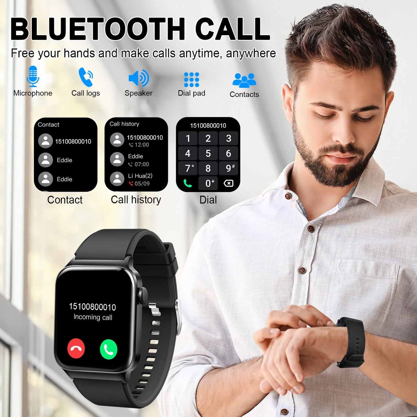Jxrev 1.85" Ultra Thin Smartwatch - Waterproof - Fitness Tracker1.85 inch - battery life 7 days